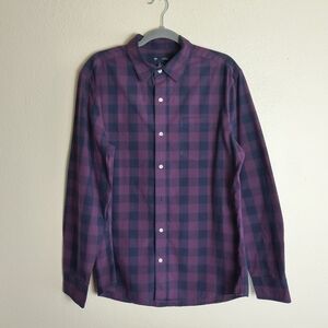 GAP Men's Navy and Purple Plaid Shirt Classic Fit Size L
